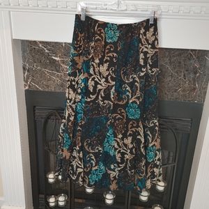 Choices Teal and Gold Patterned Midi Skirt